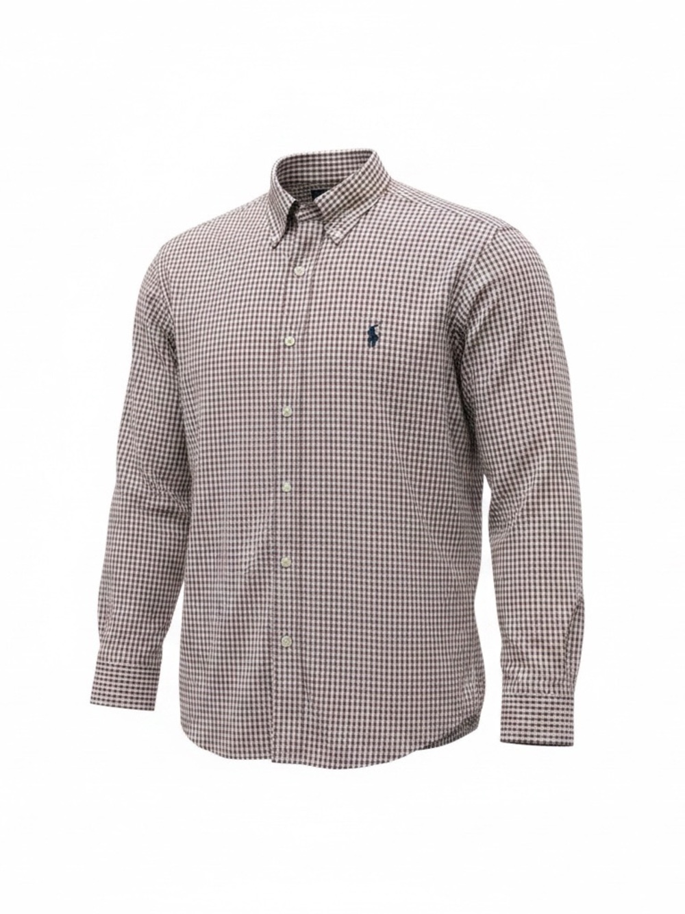 Ralph Lauren White and Navy Micro Gingham Button-Down Shirt